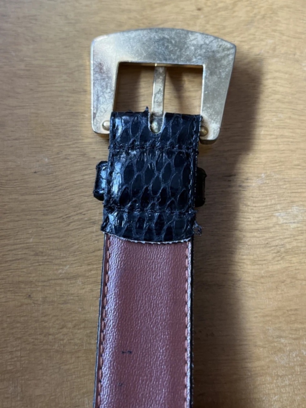 Vintage JANA Black Genuine Snake Skin Belt Gold Buckle Size L Taiwan R.O.C. - Picture 6 of 8